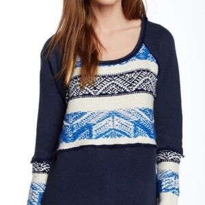 Free People Navy and Blue Patterned Sweater